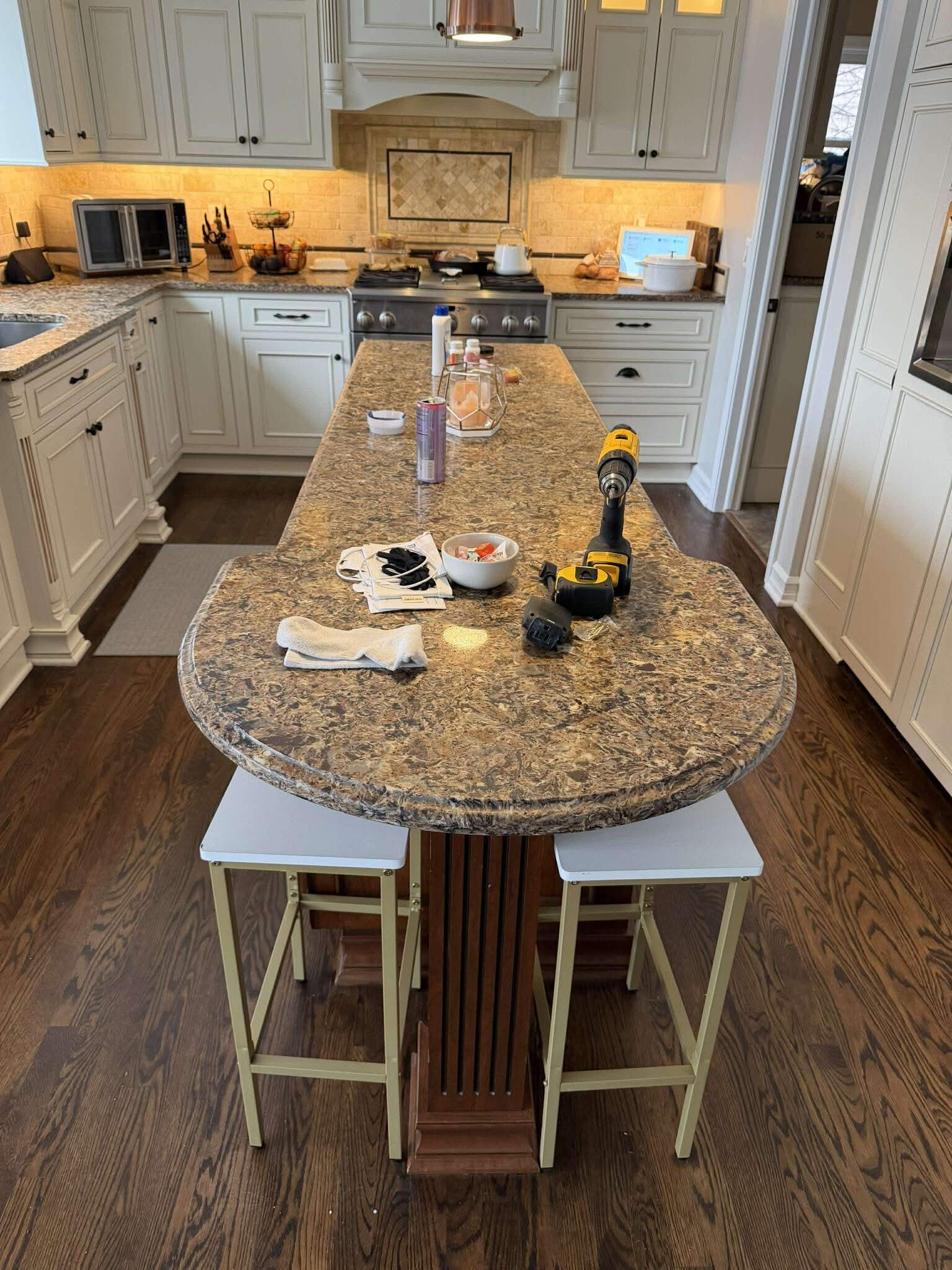 Before: kitchen island with a granite countertop