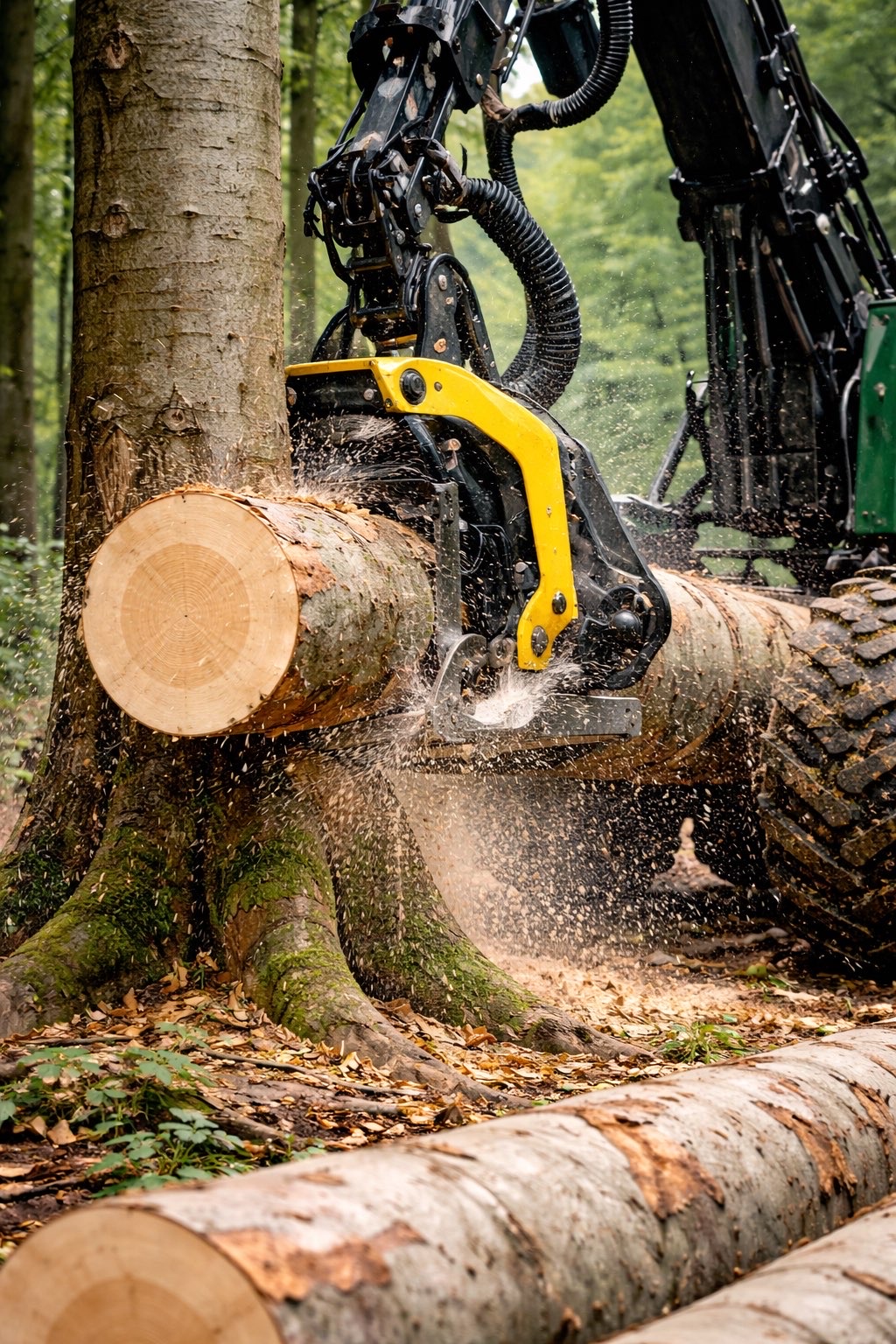 Raw timber being harvested from sustainably managed forest