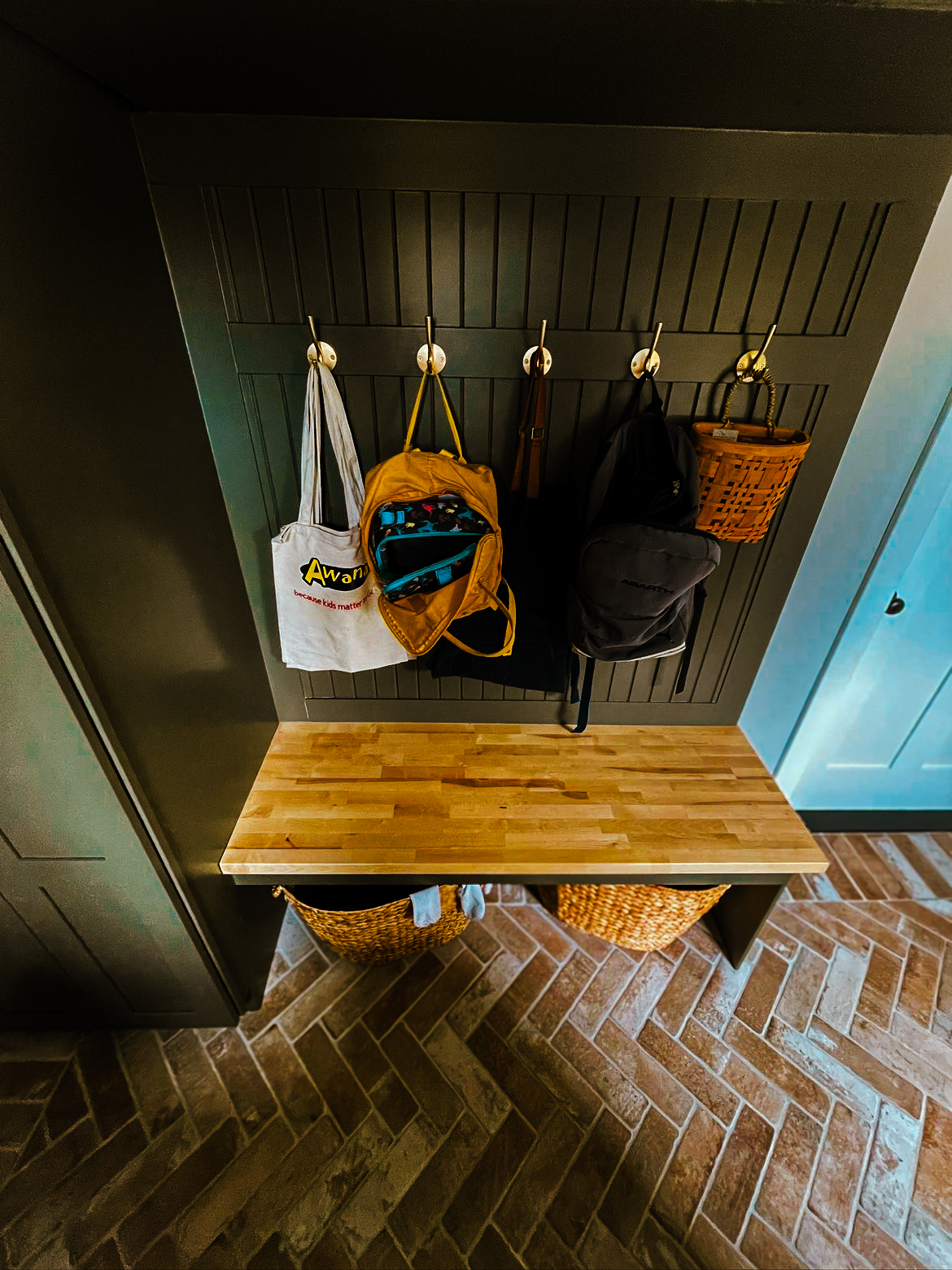 Custom bench with butcher block surface