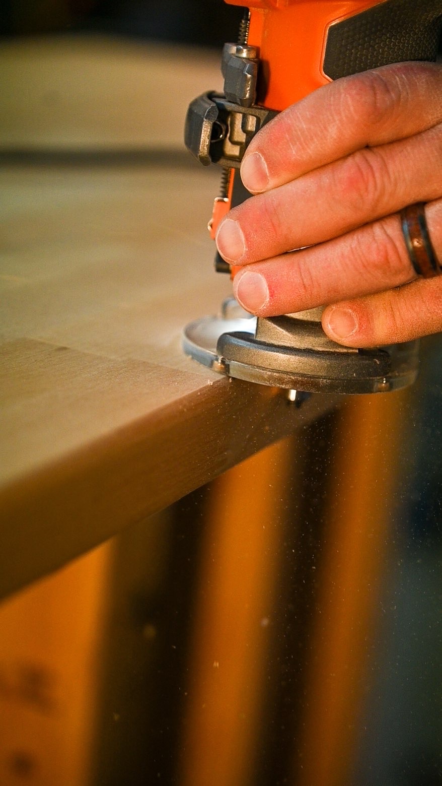Router creating custom edge profile on butcher block